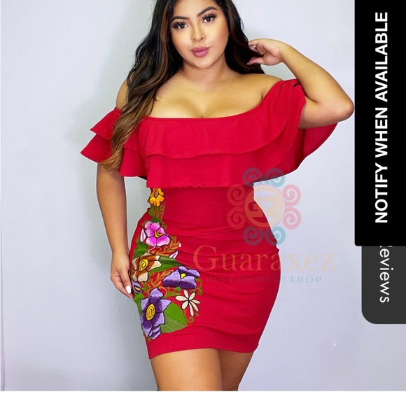 Red Ruffled Off-the-Shoulder Mini Dress - Picture 1 of 7